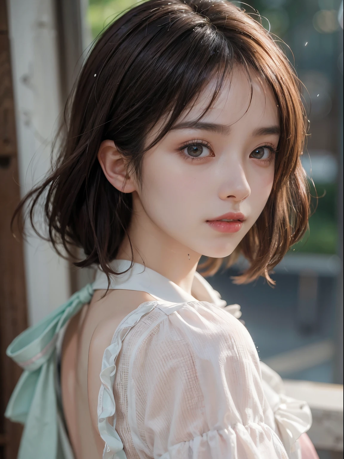 Girl with Camera、mix4、(8k、RAW Photography、top-quality、​masterpiece:1.2)、(realisitic、Photorealsitic:1.37)、1girl in、cute little、A city scape、natta、Sateen、wetty、profetional lighting、photon maping、Radio City、physically-based renderingt、Gradient brunette hair、short  curly hair、a handsome、girly、White Ball Set、superior image quality、hight resolution、1080p、(Clear face)、(Detailed face description)、(Detailed hand description)、(masuter piece)、(Exquisite CG)、 extreme light and shadows、hair messy、​masterpiece、abundant detail、(Exquisite facial features)、(Top image quality)、(​masterpiece)、(Eye of Detail)、Looking forward to your eyes、Delicate collarbones、an lingerie、an lingerie、micro-bra、micro pantie、