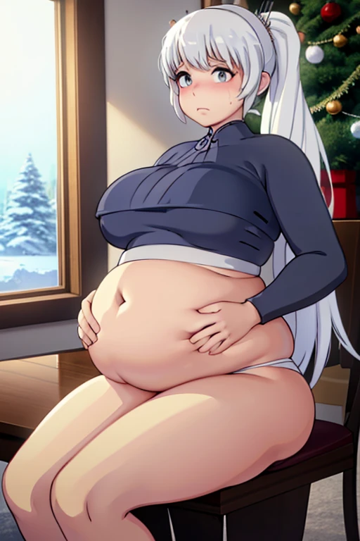 Weiss RWBY, fat, large, big belly, standing, pregnant, fat, large stomach, fatty, fat, large, big belly, sitting, pregnant, fat, large stomach, fatty, Kafka, fat, large, big belly, sitting, pregnant, fat, large stomach, fatty, fat, large belly, standing, fat belly, very fat, large stomach, chubby,very fat, safe for work, obese, giant belly, fat, huge, heavy, very fat, safe for work, fat, large belly, big belly, very fat, large stomach, chubby (best quality, masterpiece),safe for work, obese, giant belly, fat, huge, heavy, very fat, safe for work, fat, large belly, standing, grabbing belly, very fat, large stomach, chubby (best quality, masterpiece), Christmas, wearing sweater, eating, sitting down, table full of food, cookies, eating cookies, very fat, Christmas season, Christmas time, Christmas season, holidays, Christmas sweater,