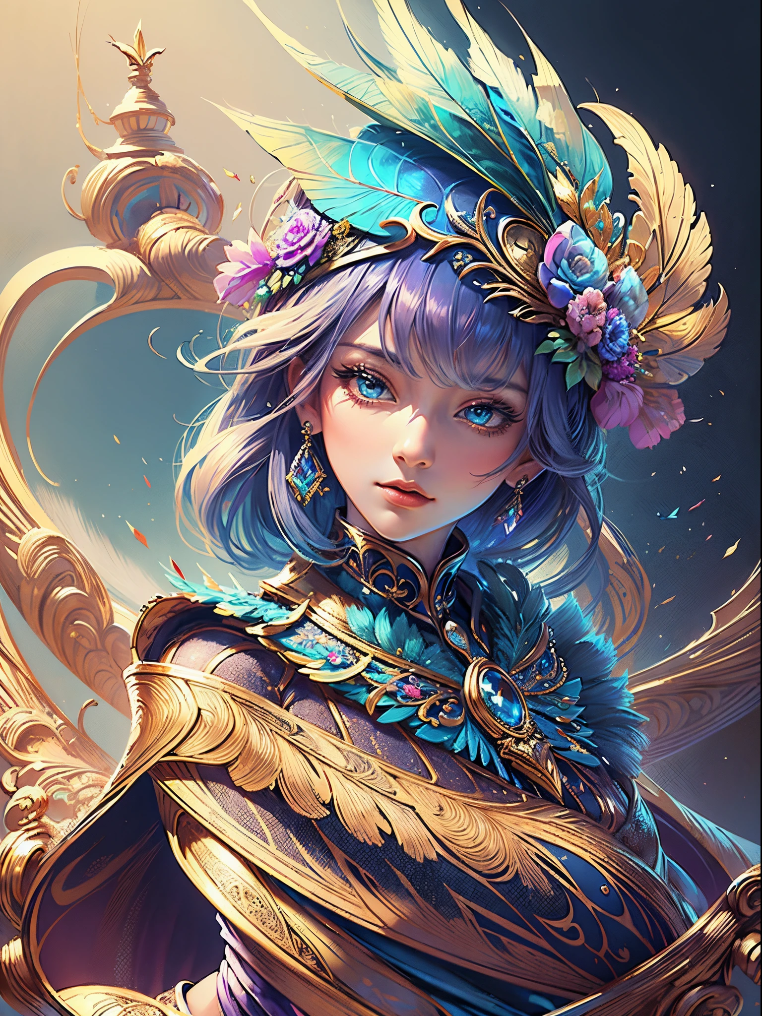 Butterfly motif、Indigo keynote、Vibrant colors、((masterpiece)))、(((top-quality)))、((ultra-detailliert))、(A hyper-realistic)、(highly detailed CGillustration)、Official art、Venice at the beginning of the 20th century、Decadent、Madame Papillon、Cool Beauty、Masquerade、refinement、Elegance、Gorgeous、Colorful and detailed mask design、matchless beauty、Fans、gorgeous dress、jewely、Female Solo、Perfect Angle、perfect-composition