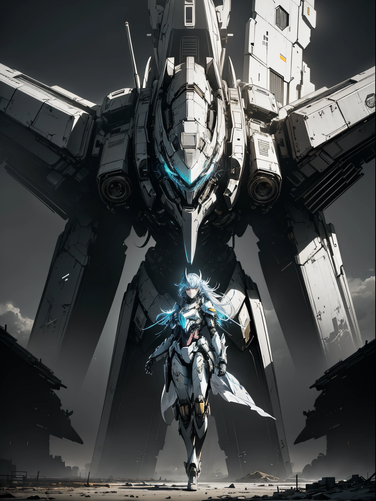 (best quality, masterpiece) "A full-body image of a grey mecha" (high resolution, dynamic angle, dynamic pose, ultra-detailed detail, splendid illustration, ultra-detail textures)
