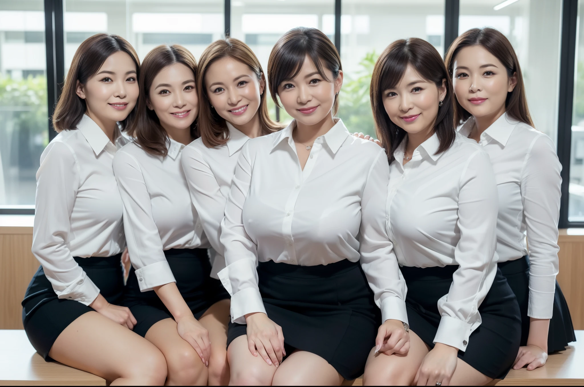 熟女集合写真 ビジネスウェアを着た女性のグループが写真撮影のためにポーズをとっている、あらふれの画像 - SeaArt AI