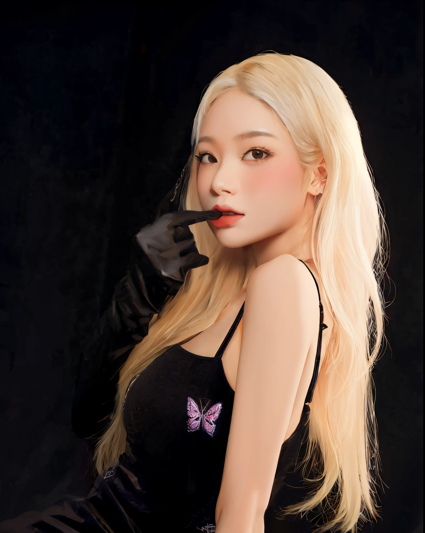 mulher araffe com longos cabelos loiros e luvas pretas posando para uma foto, Retrato com longos cabelos loiros, com longos cabelos, com cabelos longos brancos, Portrait of female Korean idol, ava max, jia, maquiagem sul-coreana popular, Modelo IG | Artgerm, linda mulher coreana jovem, Mulher sul-coreana bonita