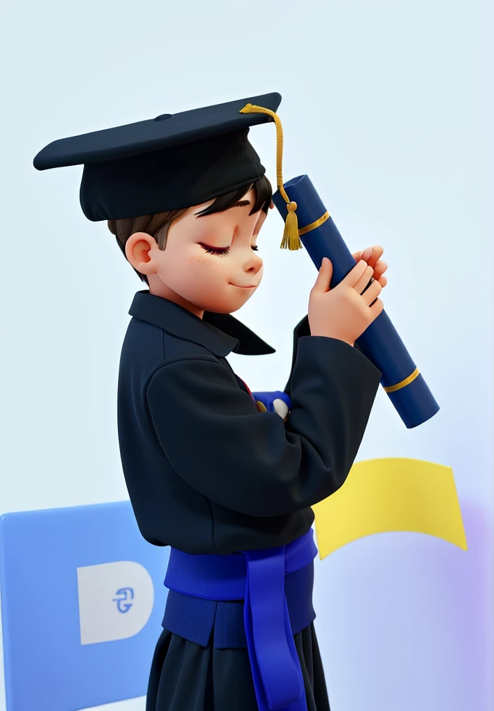 6 year old child with closed eyes and graduation outfit