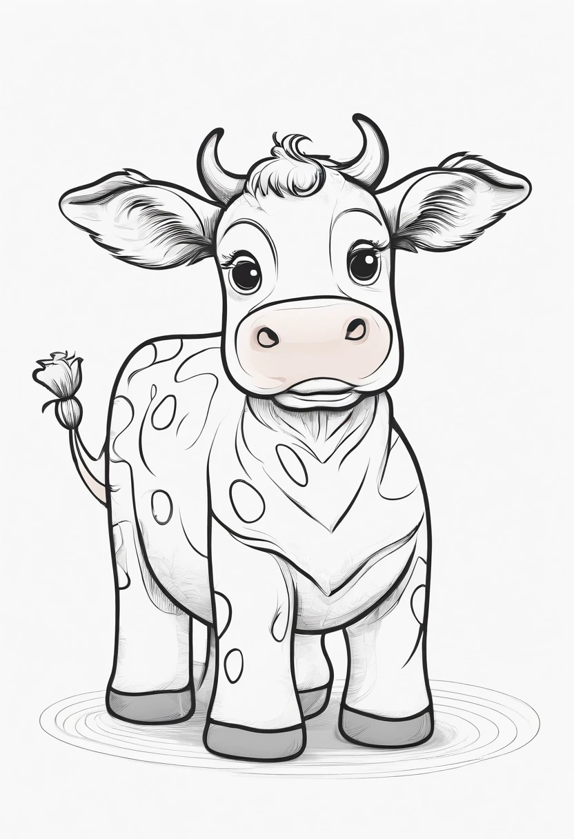 cute baby cow, cartoon style, no extra detail, for coloring page, thick lines, no shading