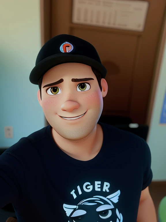 Transcreva essa imagem com estilo de desenhos da Pixar. But pay attention to the details of the face, olhos, nariz, must be in perfect viewing conditions.