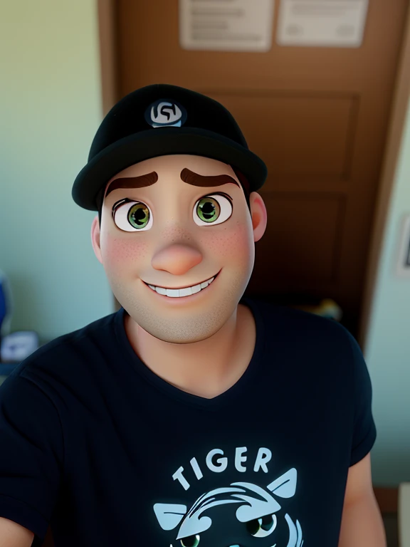 Transcreva essa imagem com estilo de desenhos da Pixar. But pay attention to the details of the face, olhos, nariz, must be in perfect viewing conditions.