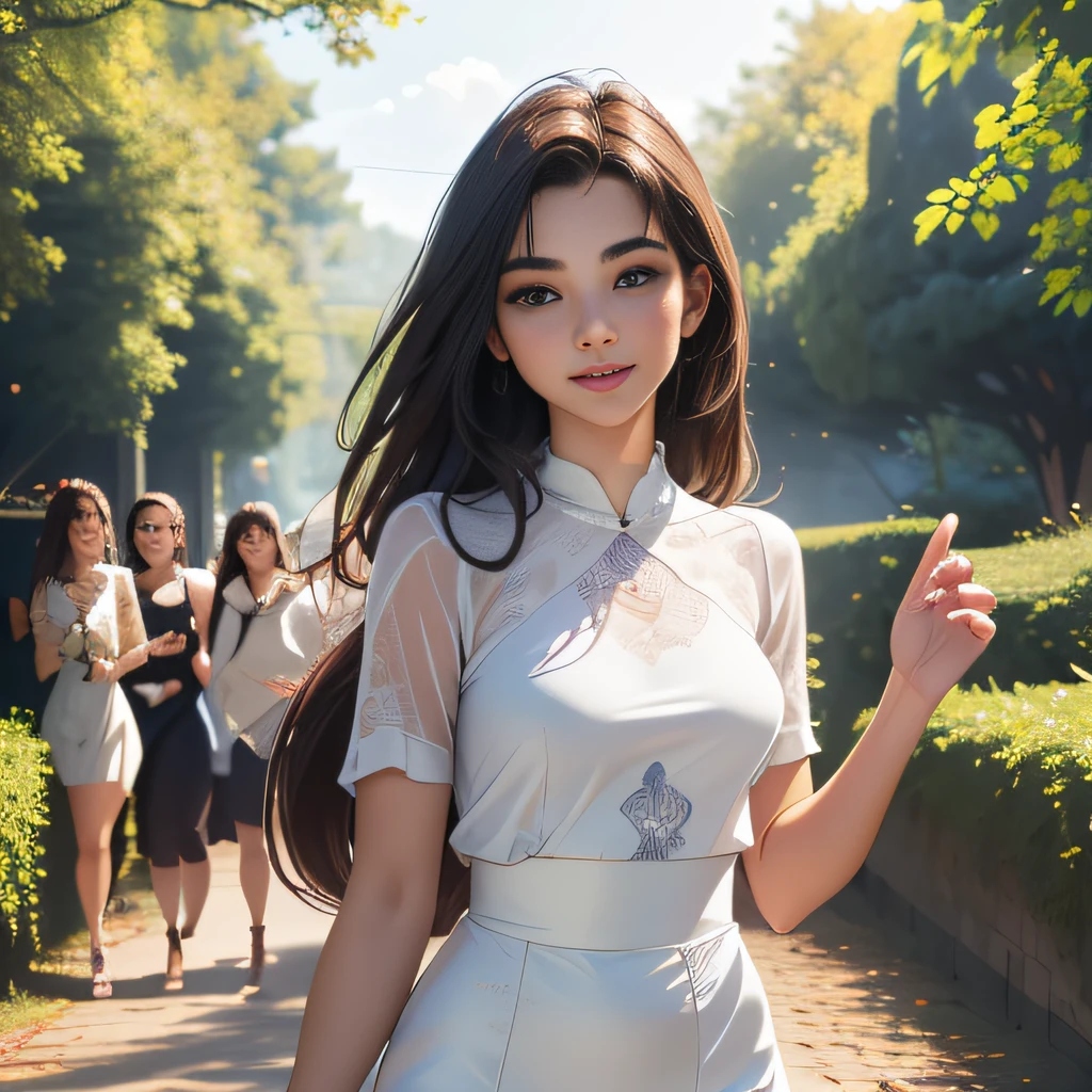 (extremely detailed 8K wallpaper:2), (photo:2), (25 years old Xuan Beautiful girl:2), (gives a lecture to friends:2), Detailed (Face & Eyes), (hyper realistic:1), (Highly detailed:1), (Epic Realistic:1), rim light, (Maximum details:1), Cosy, (body complet:1.3), (looking a viewer:2), (Attractive qualities of a woman:2), (attractive female:2), (Attractive:2), Smile, intelligence, sympathy, Grace, A sense of style, Fitness, Care, optimism, (sensitivity:2), frankness, Romantic gestures, playfulness, Fashion Sense, (sensuality:2), charm, modesty, Thoughtfulness, (femininity:1), flirtatiousness, warmth, (Physical Attractiveness:2), beautiful smile, Love of Life, Strength and power, Vulnerability, curiosity, wonder, Love, (Nature's prehistory:2), Kawaii, waifu, beautiful breasts, (attractive body:2), (handsome body:2), BEAUTIFUL POSE, attractive pose, (nice feet:1.0), (beautiful clothing:1), (Classic clothes:2), (elegant clothing:2), (European Clothing:2), detailed clothes, (upskirt:1), (blouse:1), (provocative pose)