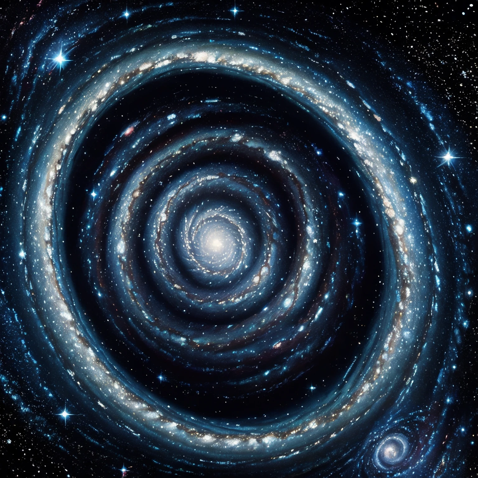 Starry night, spiral 🌀 galaxies, galaxy, moon, stars, villages, in the style of Vincent Van Gogh