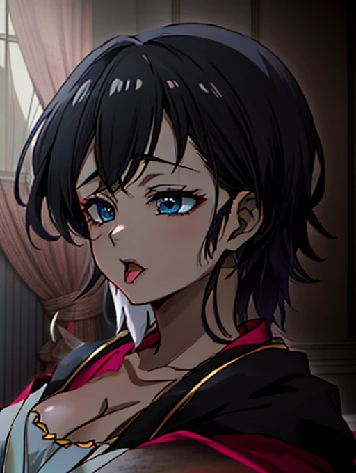 Anime girl with black hair and blue eyes in a room.., Anime visual de una mujer joven, shalltear from overlord, Hanayamata, Anime visual de una chica linda, seductora chica de anime, Anime Moe Artstyle, 8k!!, 8k!, Retrato de anime de Shiina Ringo, official anime still, Escena de noire moody, Hana Yata