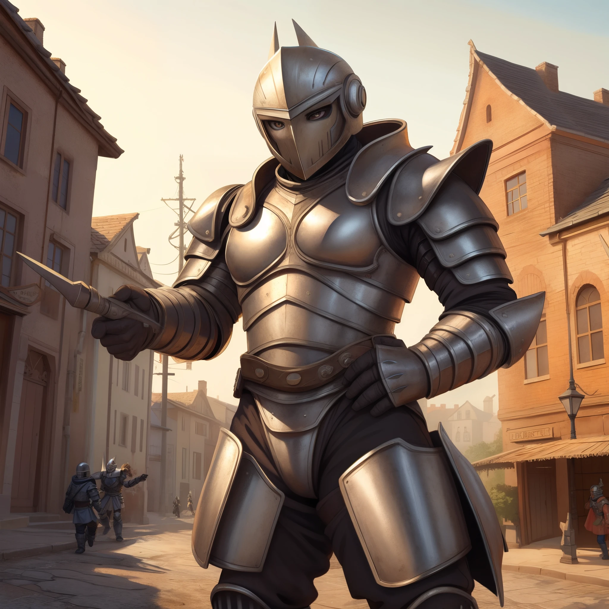 full bodyesbian, Original Drawing,Europe,male people,dressed in armor,Metal armor,((Best quality at best)), ((tmasterpiece)), (Detailed pubic hair), Wear appropriate weapons,Bring a helmet