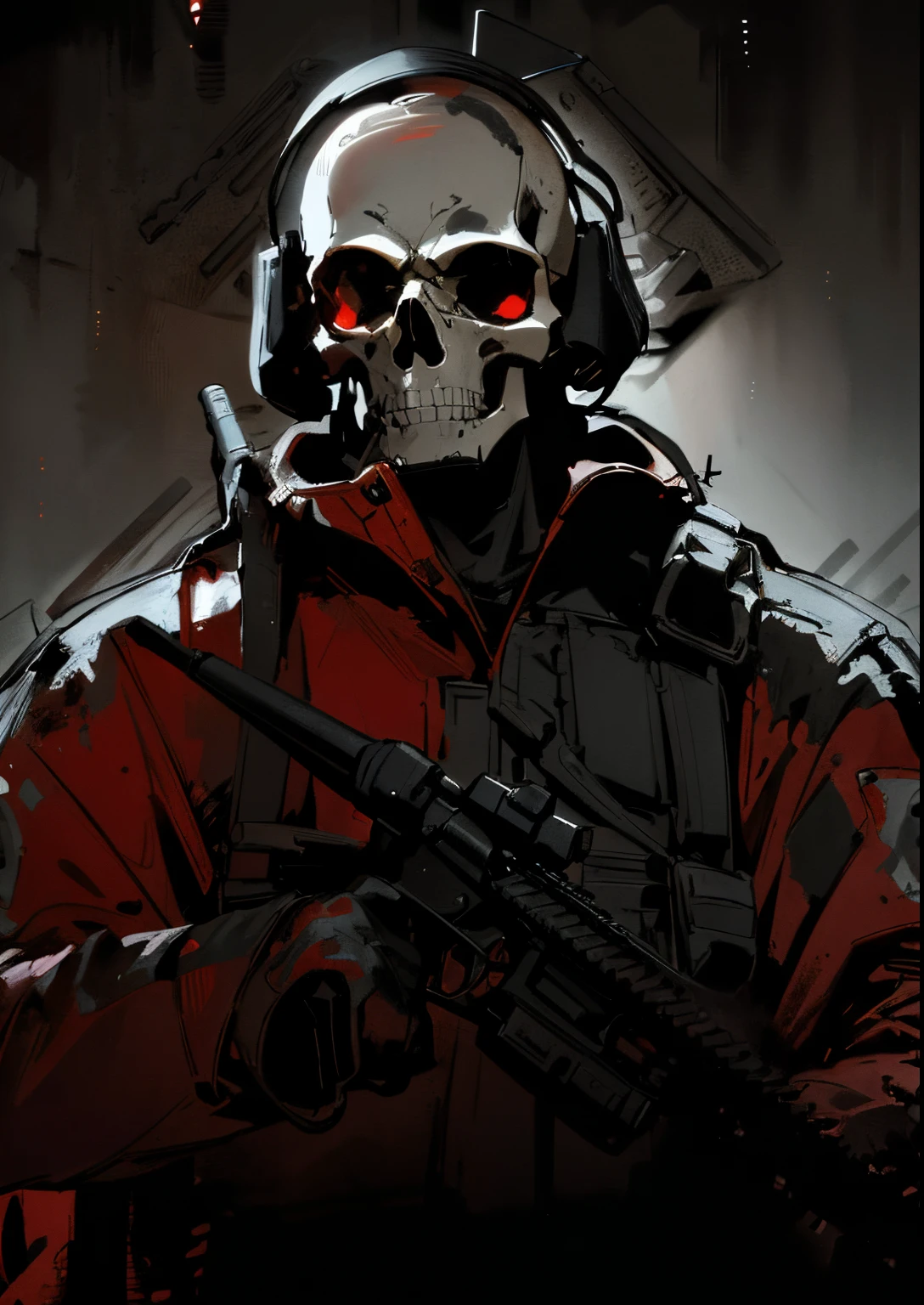 arafed soldier with a gun in his hand and a skull on his face, warzone background, dark but detailed digital art, epic art style, undead soldiers in background, hq 4k phone wallpaper, 8 k highly detailed ❤🔥 🔥 💀 🤖 🚀, dark high-contrast concept art, art depicting control freak, digital art #oneshotgame
