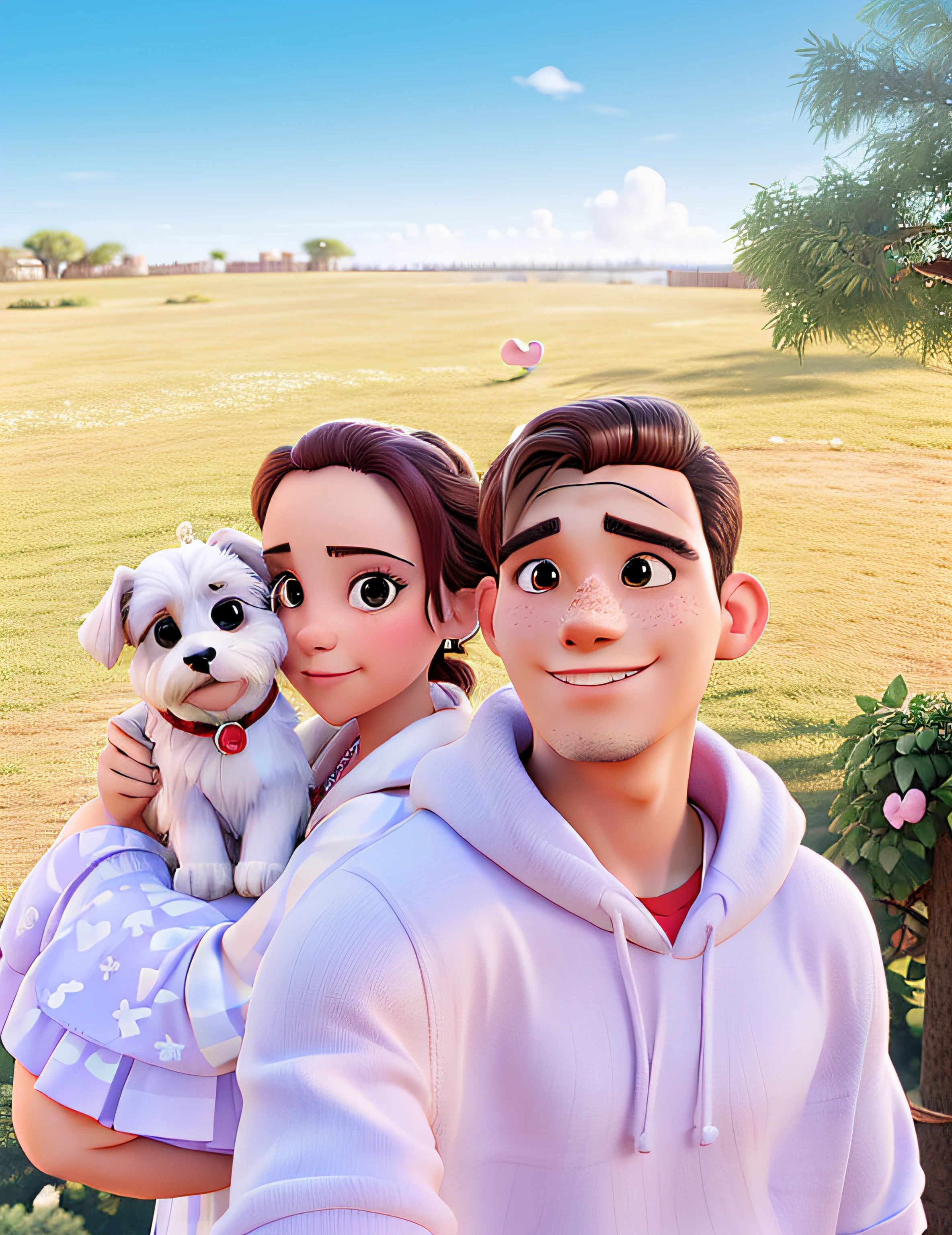 Valentine couple with a Maltese dog, estilo disney, melhor qualidade