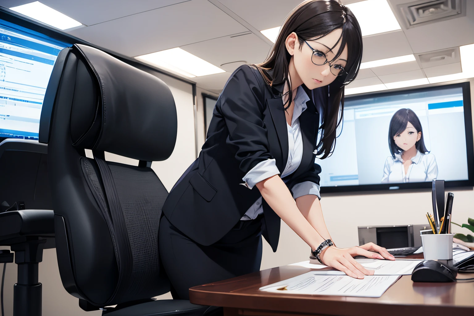Office lady working、presentation 、1girl in, serious