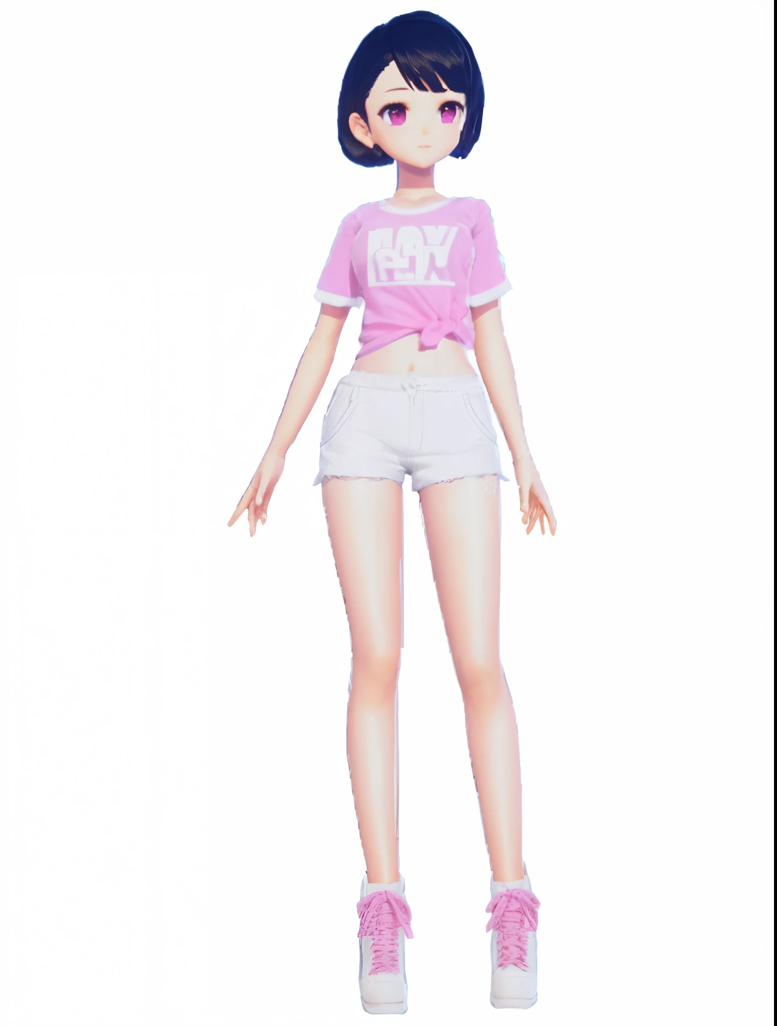 Close-up of a man wearing a pink shirt and white shorts, A single character full body, highly detailed whole body, realistic anime 3D style, live2d virtual YouTuber model, Rendering of a cute 3D anime girl, anime vtuber full body model, Full body photo, Anime style 3D, Full body details are very rich, !!full-body portraits!!