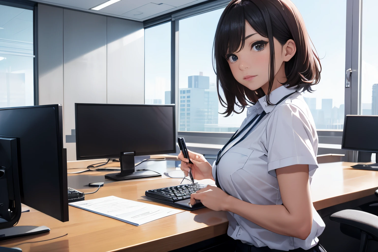 Office lady working、presentation 、1girl in, serious