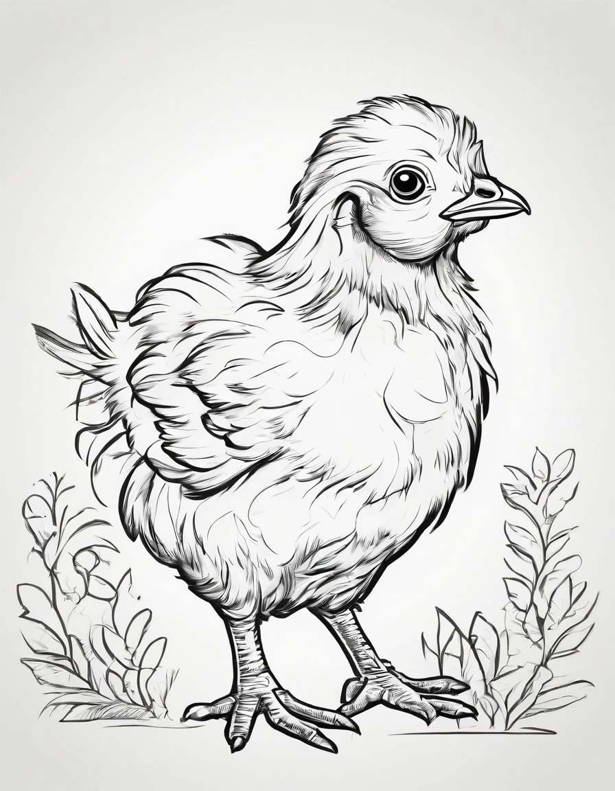 cute chicken, cartoon style, low detail, no background, thick lines, no shading