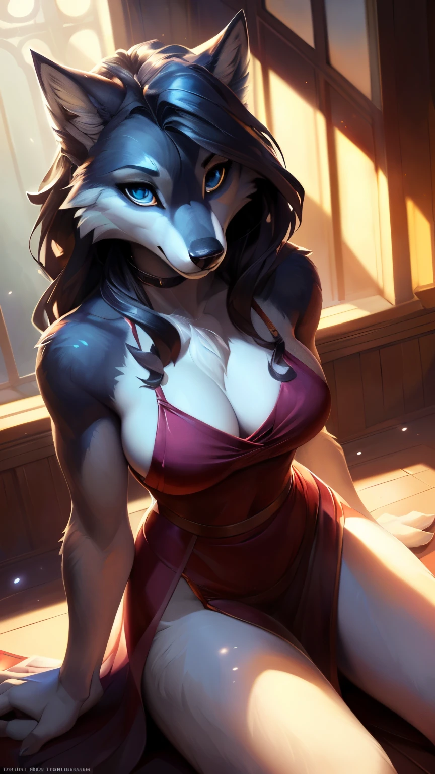 Loona the wolf girl, uploaded on e621, by Pixelsketcher, by Bayard Wu, by Thomas Benjamin Kennington , by Einshelm, solo anthro, (( Portrait)), BREAK, ((Wear a transparent dress)), ((mouth open)), (detailed Bonifasko lighting), natural goddess, (Detailed fur), (detailed skin), BREAK, (hands on the waist), ((facing viewer with legs spread)), (Cinematic lighting), ((Detailed background)), (half body shadow), [Backlighting], [crepuscular ray], [Detailed ambient light], [gray natural lighting], [ambient light on the belly], (higher wildlife feral detail), [explict content], [sharp-focus], (Questionable content), (shaded), ((Masterpiece), long wavy hair, big hips, Average Breasts, pectorals, Fluffy wolf, Wavethesallow Face, furry fantasy art, anthro art, commission for high res, Furry art, pov furry art, Sakimichan is beautiful, Masterpiece, Best Quality, Detailed image, Bright colors, Detailed Face, perfect  lighting, Perfect shadows, Perfect eyes, focus on girl, flawless face, gorgeous body, Hourglass body, shiny body, legs focus, Ears last year, wolf Girl, Fluffy, fluffy woman, Body fur, Animal nose, muzzle, two-toned fur, gaze at the viewer, half closed eyes, 1girl, full - body, (Masterpiece:1.21), (Best Quality:1.2), (illustartion:1.2), (Cinematic lighting:1.3), Detailed fur, Balanced colouring, Global Illumination, Ray Tracing, good lighting, wolf, Furry, anthro,big butt, Showing breasts, cleavage, attractive body, sexy body, looking a viewer, seductive gaze, thick-thighs, fit body, (offering pose, open legs pose, village, exposed belly, red dress