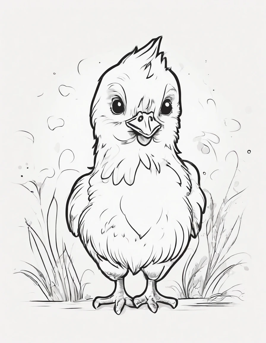 cute baby chicken, cartoon style, low detail, no background, thick lines, no shading