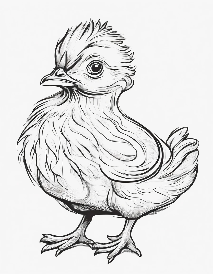 cute baby chicken, cartoon style, low detail, no background, thick lines, no shading