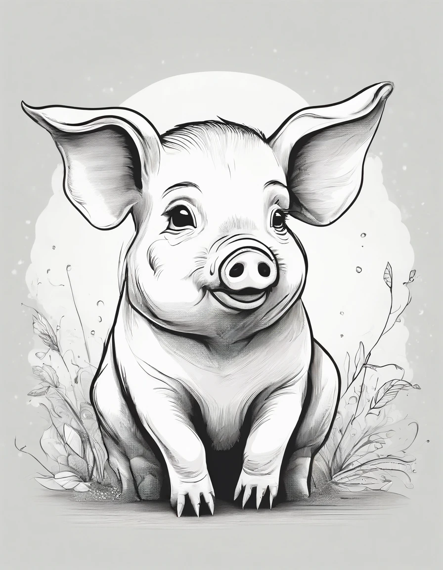 cute baby pig, cartoon style, low detail, no background, thick lines, no shading