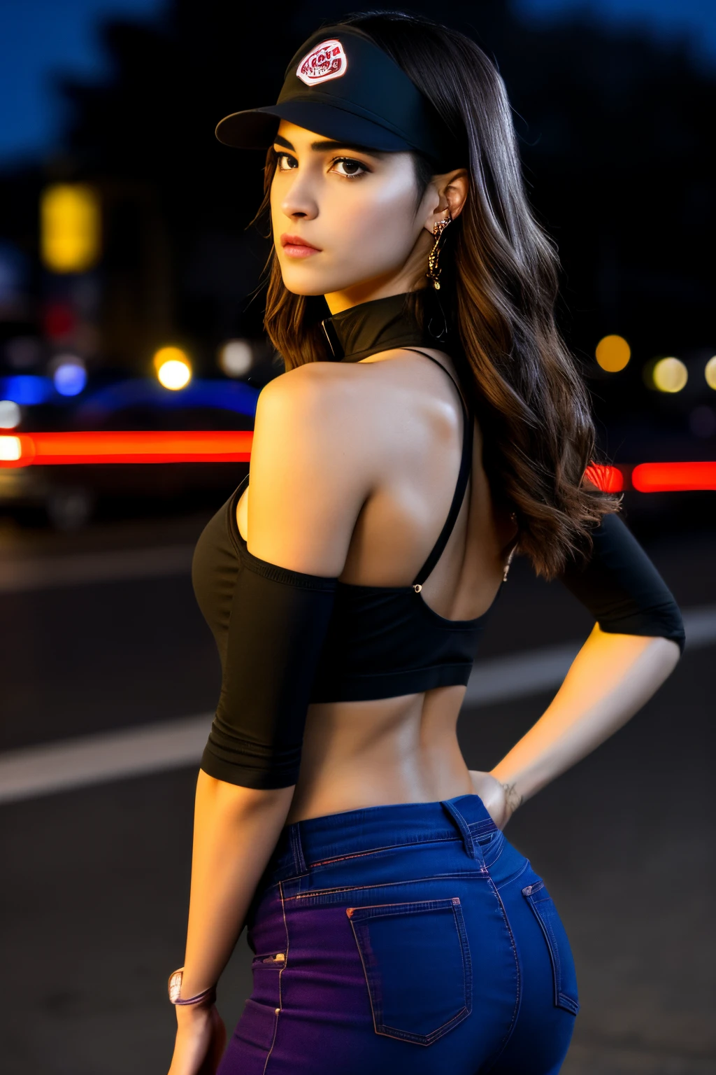sofia boutella 8K, Masutepiece, Foto RAW, La mejor calidad, detalle:1.2),fotorrealista, fondo de pantalla CG unificado 8k extremadamente detallado, Profundidad de campos, cinematiclight, Destello de lente, Trazado de rayos, (cara extremadamente hermosa, labios hermosos, Hermosos ojos), Cara de detalle intrincado, ((Piel ultra detallada)) , A oscuras, sombra profunda, hermosa sofia boutella esbelto cuerpo musculoso:1.3), ((Ver el visor)), usando tanga de encaje blanco , (Noche de la ciudad, (Neon light sign), (Noche),, Pendientes, brazalete, collar, pantys, ojos claros, andante , (Pale skin), Cara hacia adelante, , ((Tiro en la parte superior del cuerpo)), , tanga de encaje , Go back, Tiro trasero,