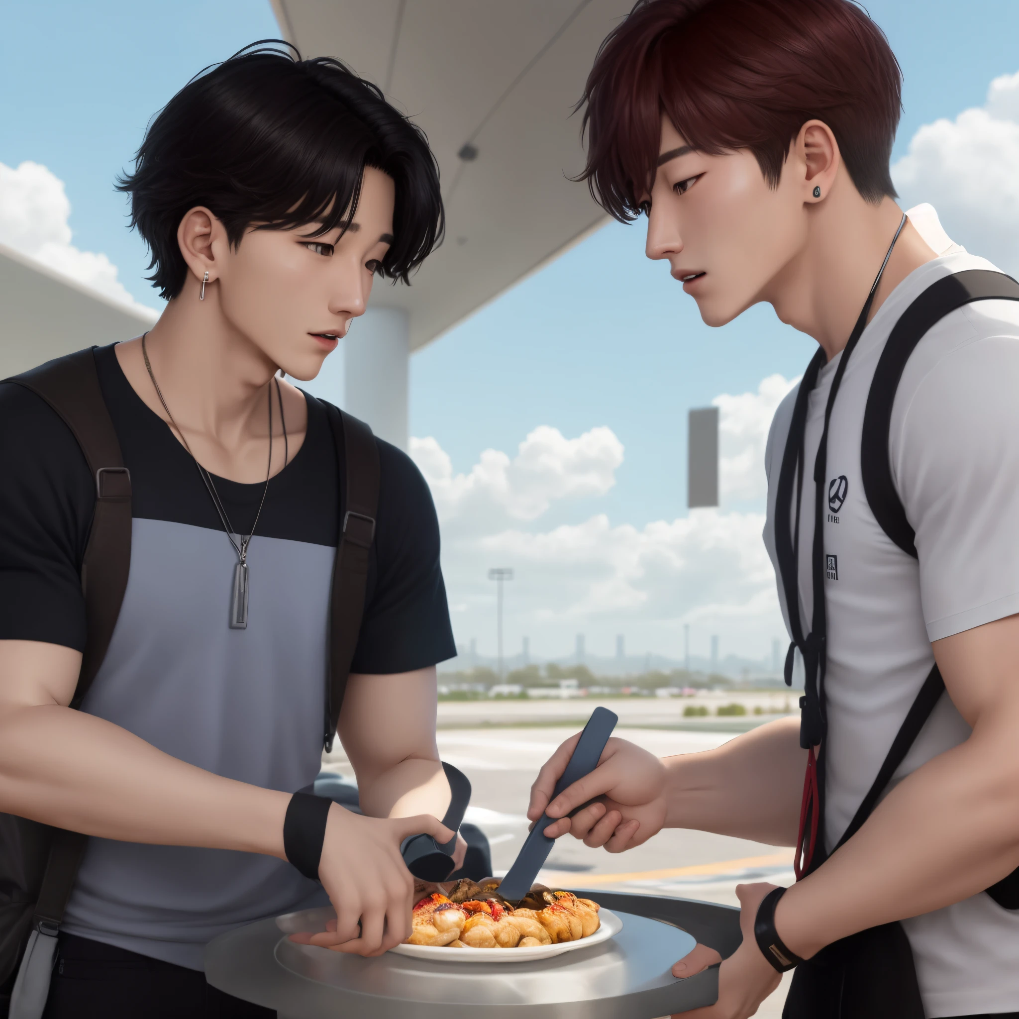 Jungkook cargando a Taehyoung en la espalda