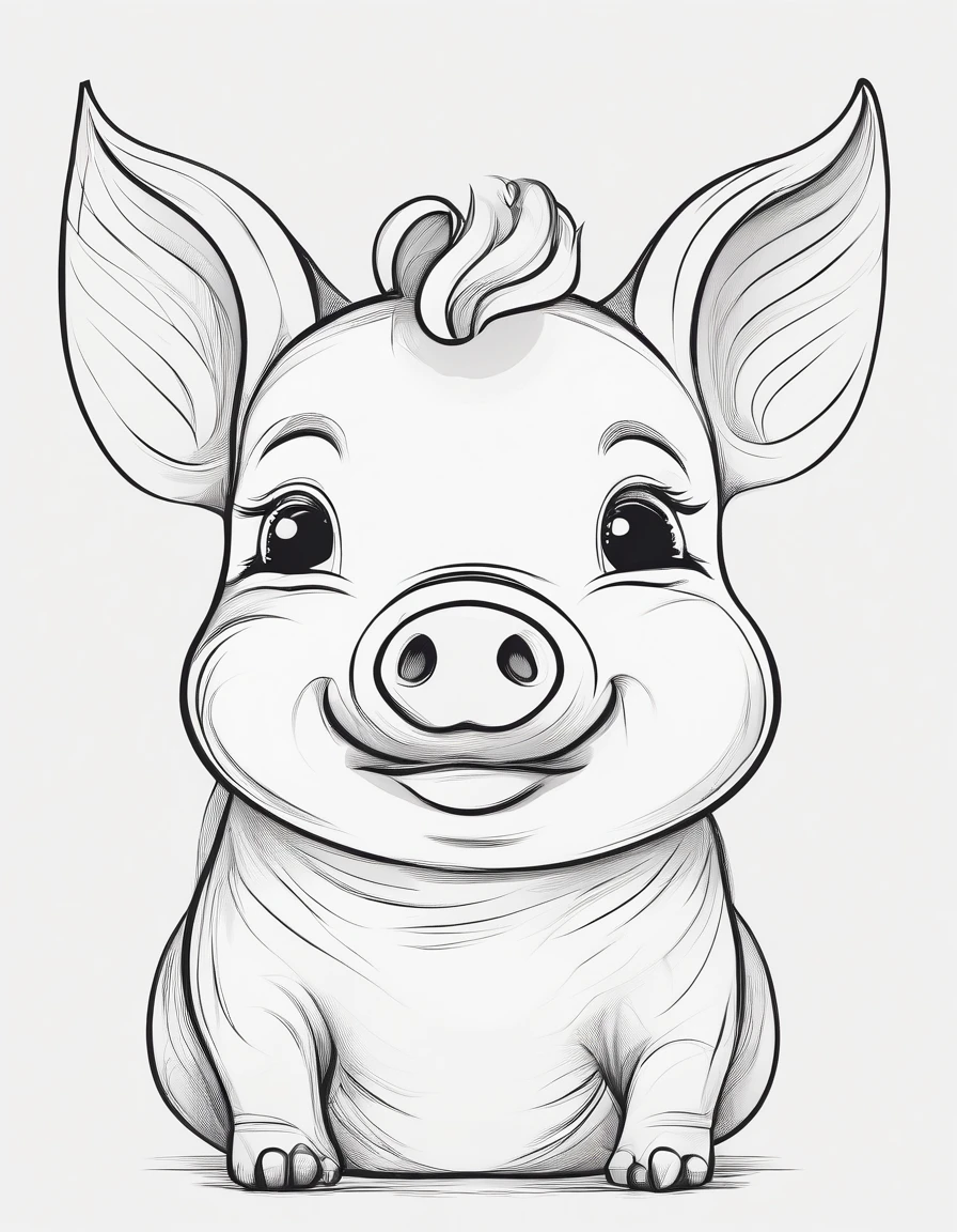 cute baby pig, cartoon style, low detail, no background, thick lines, no shading