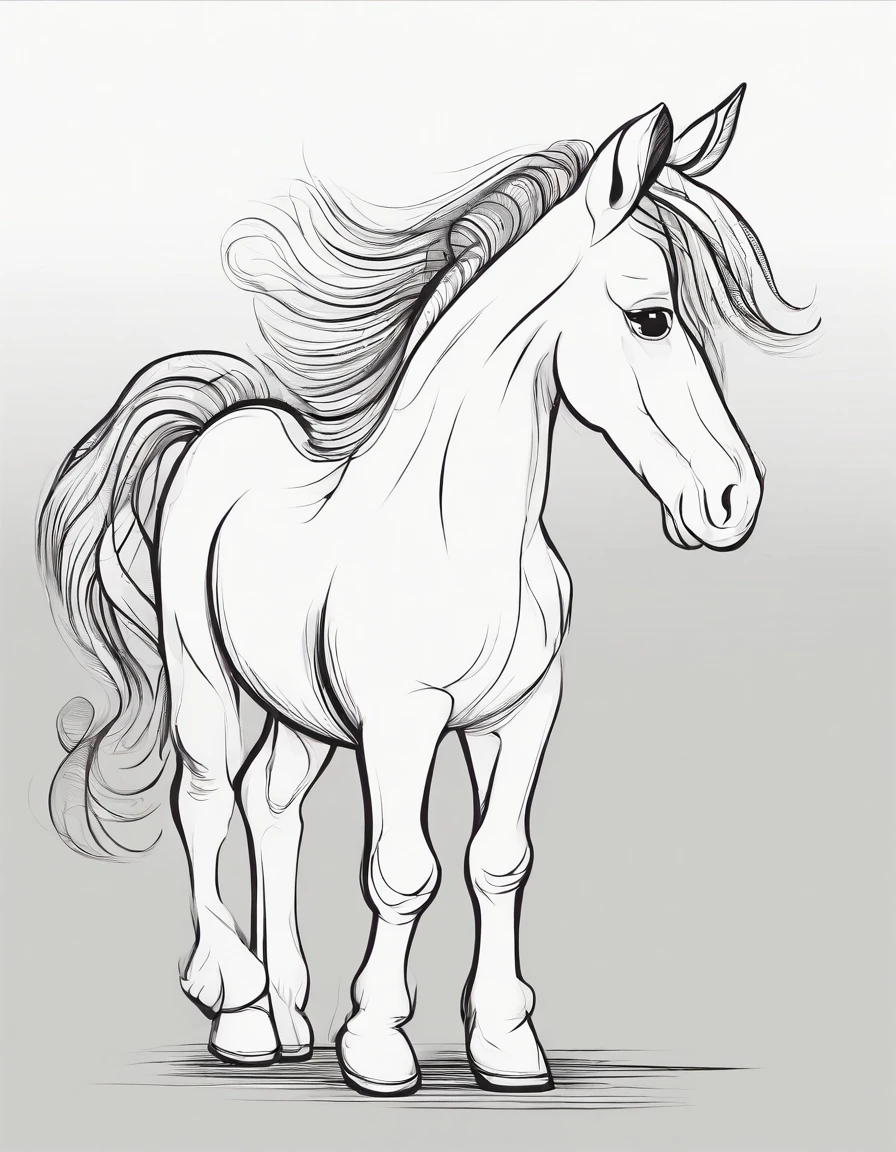 cute baby horse, cartoon style, low detail, no background, thick lines, no shading