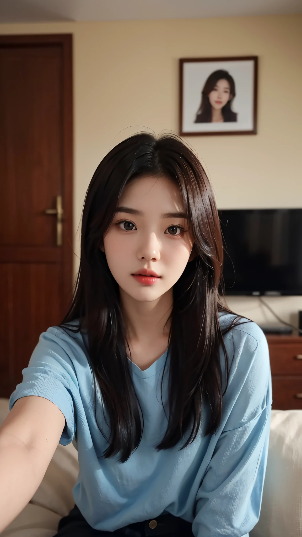 there is a woman that is posing for a picture in a room, jaeyeon nam, korean girl, heonhwa choe, ulzzang, gorgeous young korean woman, beautiful south korean woman, xintong chen, beautiful young korean woman, headshot profile picture, lee ji-eun, lee ji - eun, jinyoung shin, wan adorable korean face
