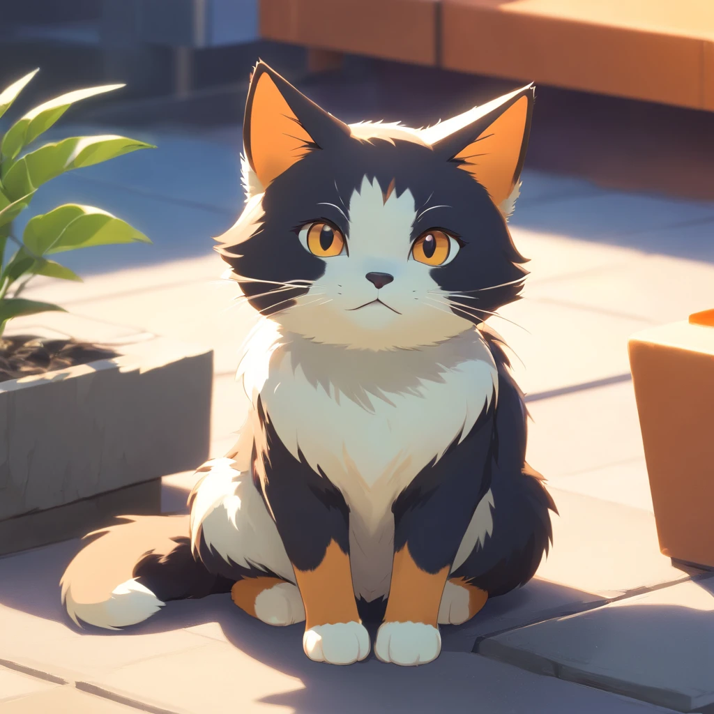 Cute isometric cat emoticon, tuxedo jack, black and white cat, Fluffy and cute, The kitten raised its head and meowed,full bodyesbian ,Pastel gold background, soft and muted colors, 3d icon clay render, springtime: 120mm, 3d blender render, Trending on Polycount, modular constructivism, Orange background, physically-based renderingt,