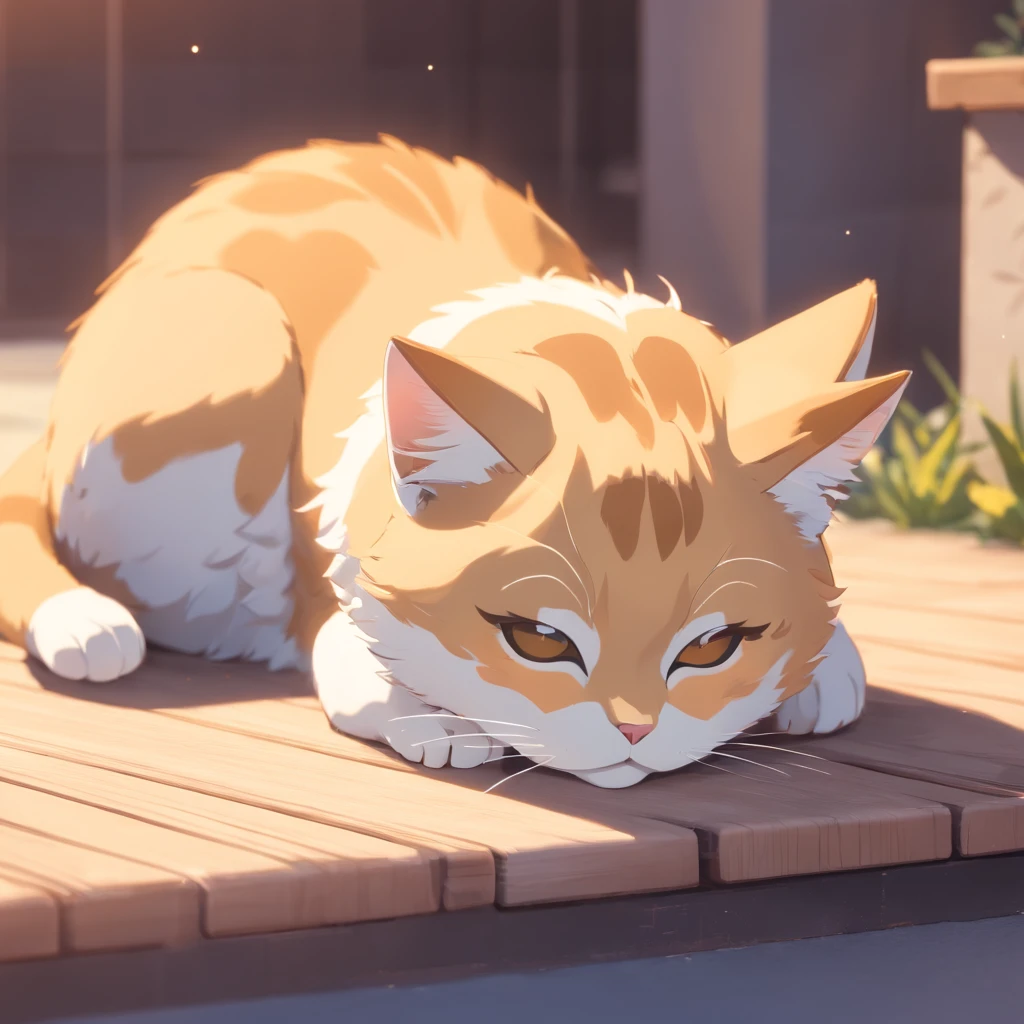 Cute isometric cat emoticon, tuxedo jack, black and white cat, Fluffy and cute, Kitten lying on its side with eyes closed ,Pastel gold background, soft and muted colors, 3d icon clay render, springtime: 120mm, 3d blender render, Trending on Polycount, modular constructivism, Orange background, physically-based renderingt,