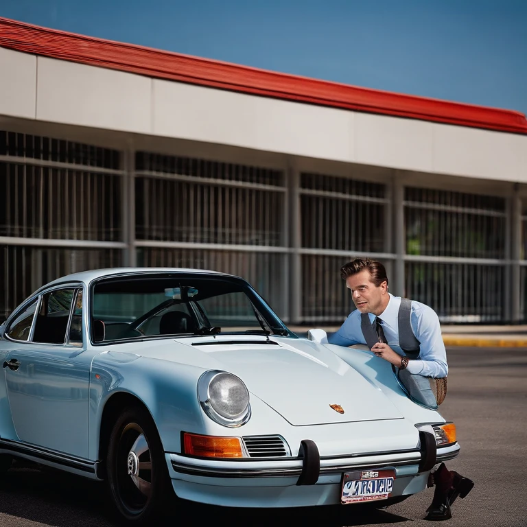 Lumbergh is typically seen in a business-casual attire, sporting a white collared shirt, suspenders, and off-color tie. His hair is neatly combed back, and he is almost always seen carrying a coffee mug, further emphasizing his corporate persona. He drives a blue Porsche 911. ,Office Space (film),Lumbergh is typically seen in a business-casual attire, sporting a white collared shirt, suspenders, and off-color tie. His hair is neatly combed back, and he is almost always seen carrying a coffee mug, further emphasizing his corporate persona. He drives a blue Porsche 911. , male,face,photo