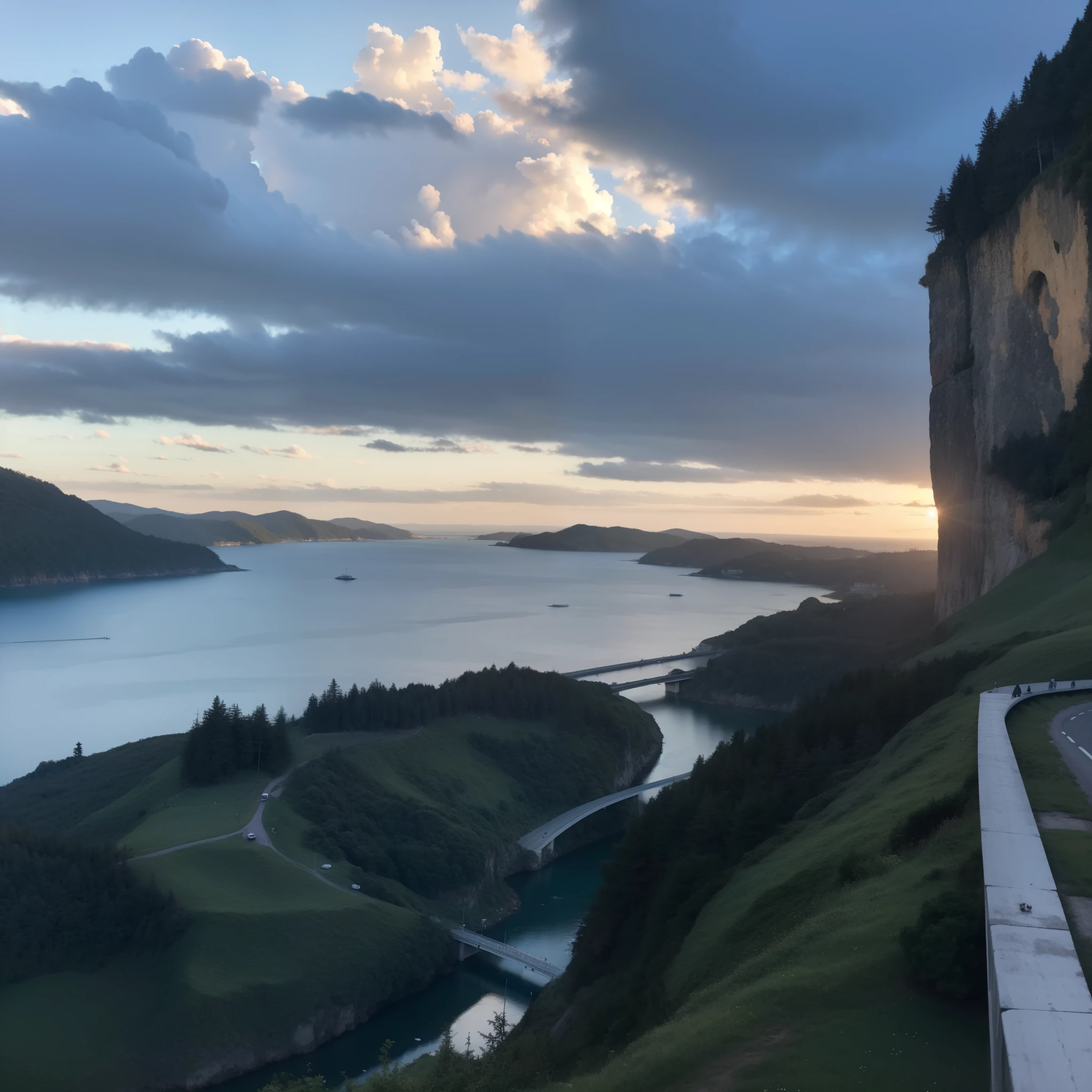 View from the cliff of a bridge spanning the water, author：Tom Varnerstrand, long term, 8K. View&#39;s padding, opinion, amazing scenery, Scenic beauty, visto ao longe, Faraway view, hills and ocean, view miles, Shot with iPhone 1 3 Pro, Chiba Yuda