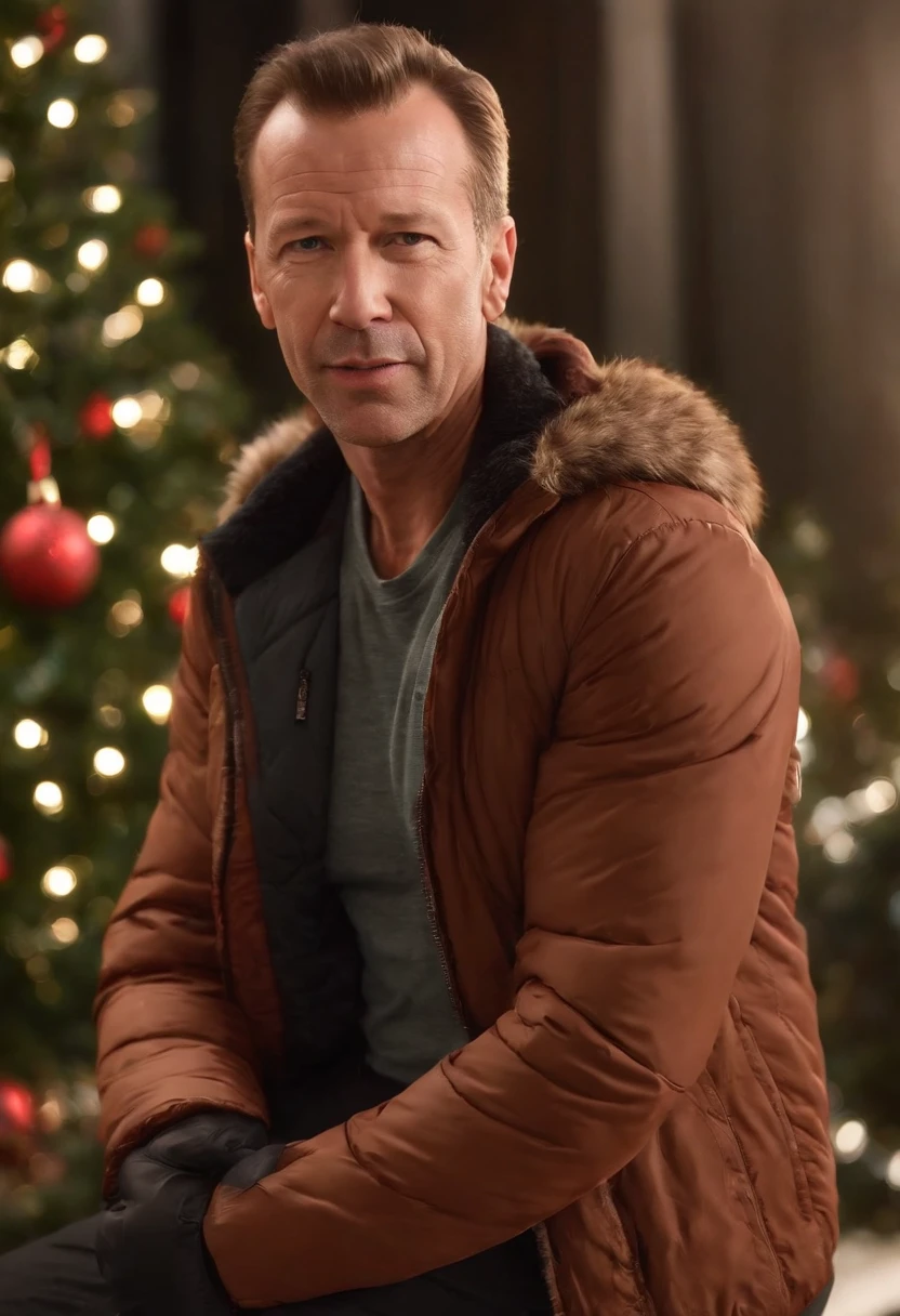 movie「die hard 2」Famous scenes of、Bruce virus、airport、Bursting、Christmas tree、down jacket with boa、