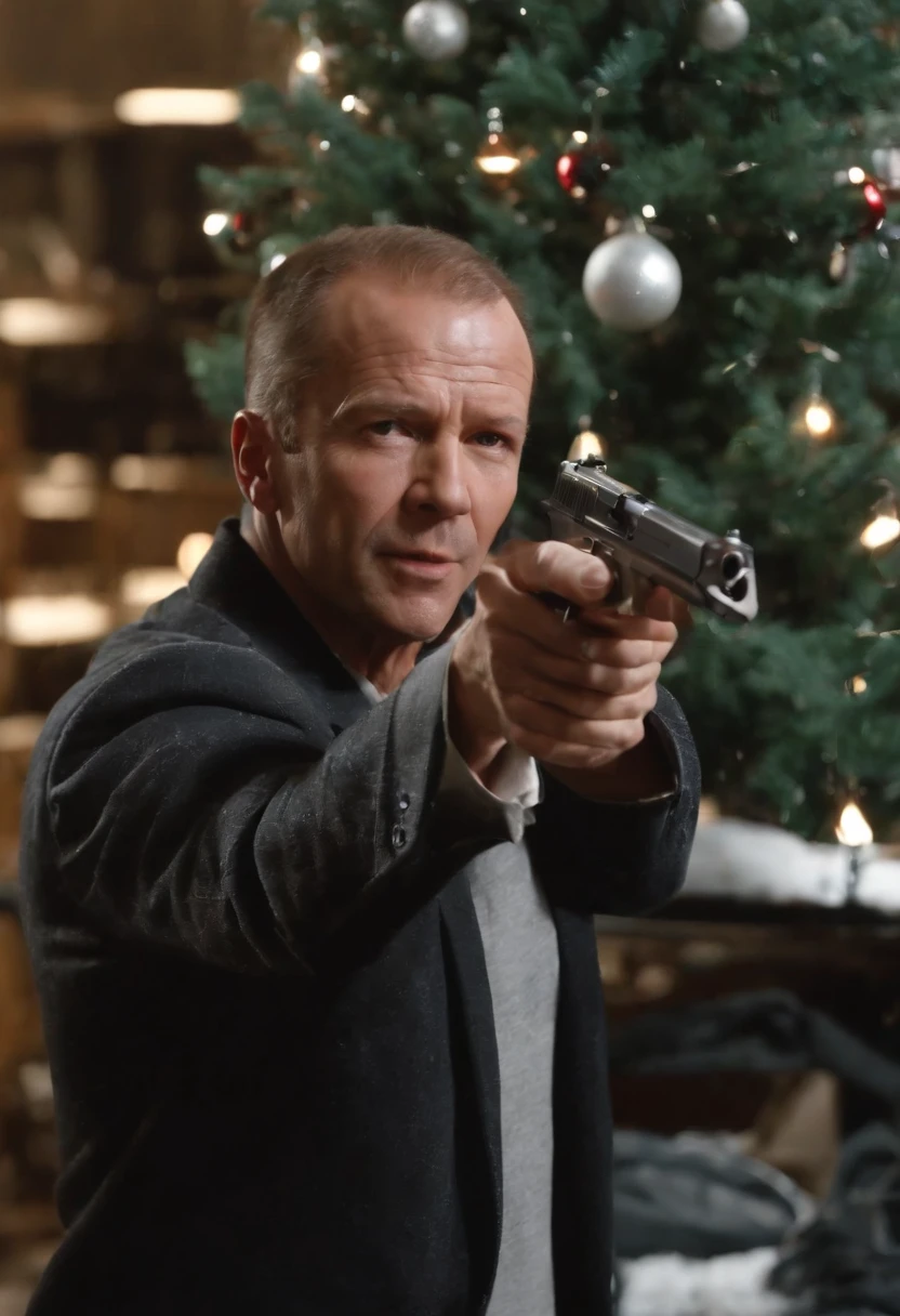 movie「die hard 2」Famous scenes of、Bruce Virus、Snow Airport、terrorist、gun fight、Christmas tree、hold a gun、yuki、yuki、yuki、