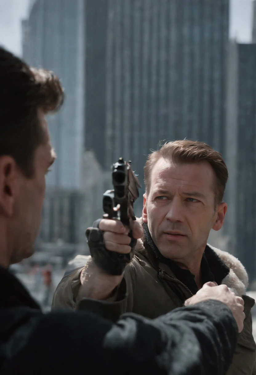 movie「die hard 2」Famous scenes of、Bruce Virus、Snow Airport、terrorist、gun fight、Christmas tree、hold a gun、yuki、yuki、yuki、