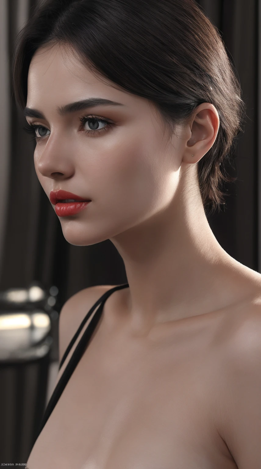 Realistic image of an amazingly beautiful woman without makeup, ID Card , Light hazel eyes with superior details, Perfect eyebrows, Big and red lips, medium cheeks , Real Detailed Faces, natural skin texture, Highly detailed white skin , small breast, black short hair, 巨作, absurdres, Award-winning photo by Lee Jeffreys, Nikon D850 film stock photo, Kodak Portra 400 F1 Camera.6 lens, A highly detailed, superb, delicate details, rich colors, Ultra-realistic and vibrant fabric, dramatic lighting, unreal-engine, trending on Artstation, Cinestil 800 Tungsten, looking at the scenes, realistic photo, RAW photo, Tanvertamim, highs quality, highres, sharp focus, A highly detailed, cinematic lighting, 8K UHD