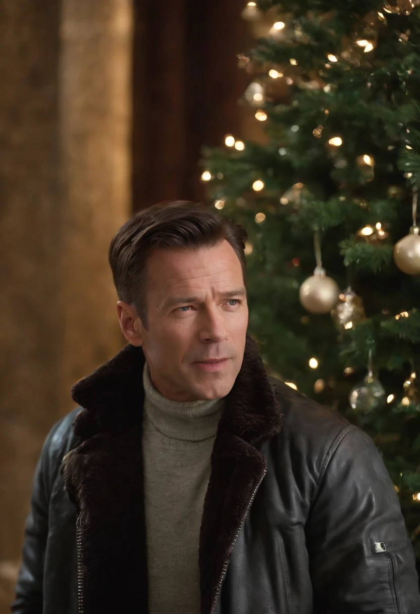 movie「die hard 2」Famous scenes of、Bruce Virus、Snow Airport、terrorist、gun fight、Christmas tree、hold a gun、yuki、yuki、yuki、down jacket with boa、
