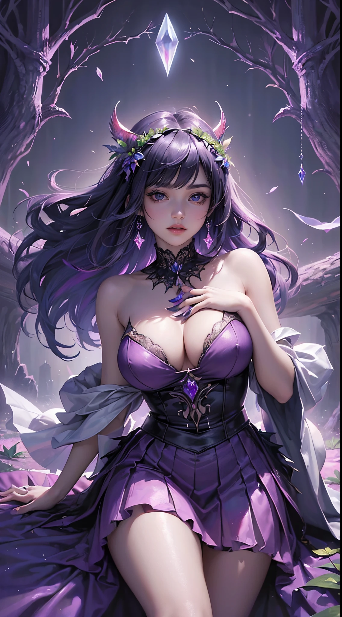 Selena Gomez en lingerie Motivo de mariposa、fondo magenta、colores vibrantes、((obra maestra)))、(((highest qualityr)))、((ultra-detallado))、(lenceria morada:1.4) ,(Un hiperrealista)、(very detailed illustration）、arte oficial、decadente、Belleza fresca、elegancia、splendid.、Belleza inigualable、Precioso vestido bebe Dolly 、jewely、Solo femenino、perfect angle、Perfectcomposition,(enchanted forest background big leaves carnivorous plants:1.4),(4 k detail fantasy), bragas naranja, Pantimedias rasgadas,,More detailed 8K.motor irreal:1.4,UHD,La mejor calidad:1.4, fotorrealista:1.4, textura de la piel:1.4, obra maestra:1.8,obra-prima, mejor calidad,objeto Objeto], (detailed face features:1.3),(manos detailed)