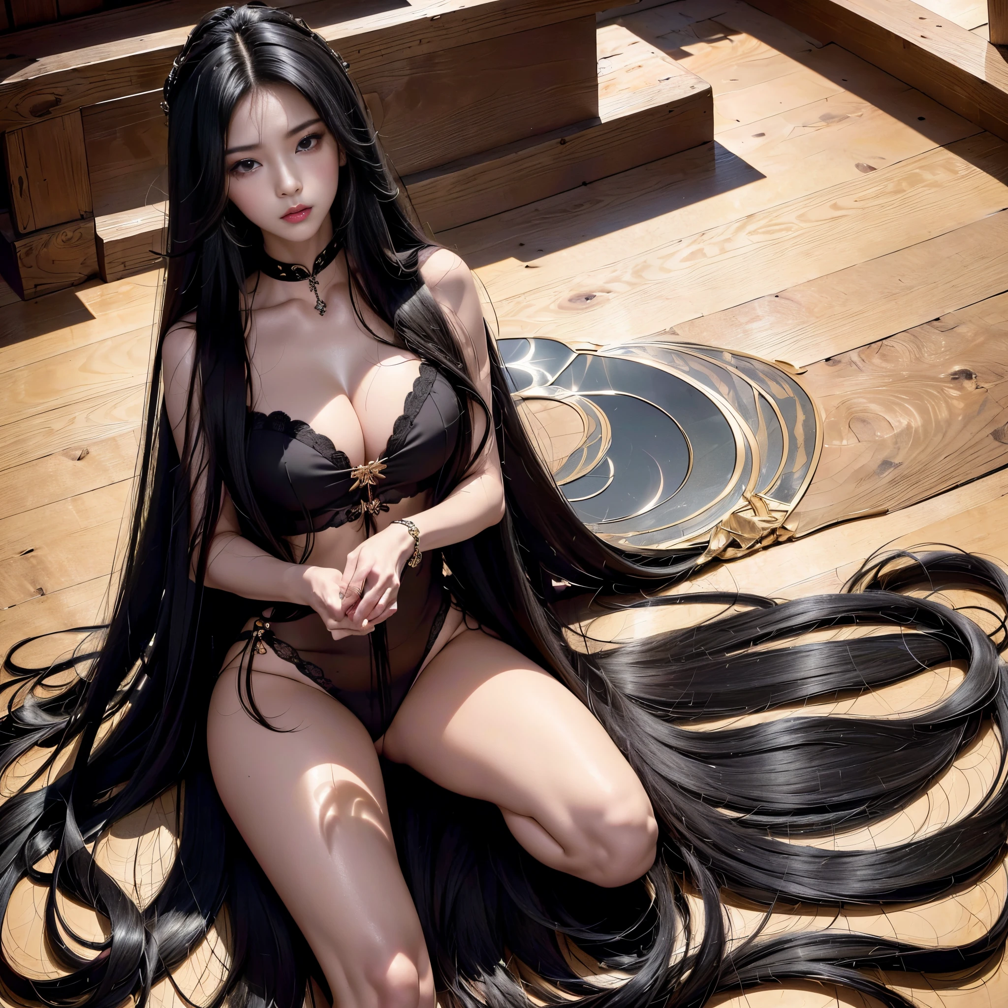 (Top image quality、top-quality、Top resolution、hyper realistic photography、Full body photo、​masterpiece、16ｋ、）1girl in、Surprisingly long black hair is super beautiful、hair length about 3 meters、White  or 、Hide the whole body with straight black hair、Very beautiful face、well-groomed beautiful black hair、very large amount of hair、Ultra-long black hair with an emphasis on  appeal as a woman、slim figure、Lustrous beautiful hair、Bright lighting、profetional lighting、Winner of the World Long Hair Contest、Full body real photo、Head-to-toe photo、Photo taken from about 4 meters away、Super Real、Two hands、2 legs、The longest black hair in the world、Hair is heavy and tired、Hair longer than Rapunzel、very large amount of hair、I hide my whole body with very long black hair、Hair that is shampooed every day is very clean、Hair smells of roses、Very long black hair is my  appeal、Very long black hair is my charm、Long black hair is a symbol of beauty、My pride is very long black hair、This long hair length and amount is admired all over the world、My very long black hair is spread out in a fan shape、Facing backwards、Sleeping face down、Silky black hair flowing from the shoulders to the floor、Ridiculously large amount of hair、The hair is ridiculously bushy、Wrap the entire bed in hair、Hide my hands with long hair、Hide my fingers with long hair、A storm of angry black hair that seems to overflow from the screen、