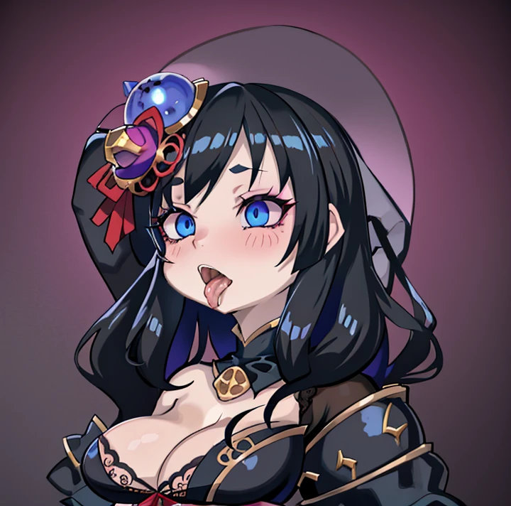 (Ahegao) Anime girl with black hair and blue eyes in a room..............., Anime visual de una mujer joven, shalltear from overlord, Hanayamata, Anime visual de una chica linda, seductora chica de anime, Anime Moe Artstyle, 8k!!, 8k!, Retrato de anime de Shiina Ringo, official anime still, Escena de noire moody, Hana Yata (Ahegao)