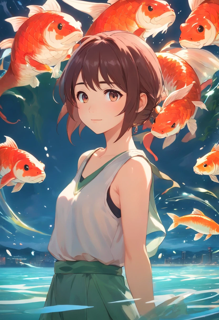 movie picture quality，style of disney animation，A dragon plays games in the sea with a koi carp in its arms，Glass bottle，glass in sky，Chinese dragon anthropomorphic image，red colour，depth of fields，to emphasize，Real light，ray traycing，oc rendered，hyper realisitc，Best quality，8K，Works of masters，ultradetailed，Correct anatomy，Eyes in focus，bokeh，Facial features are carefully drawn