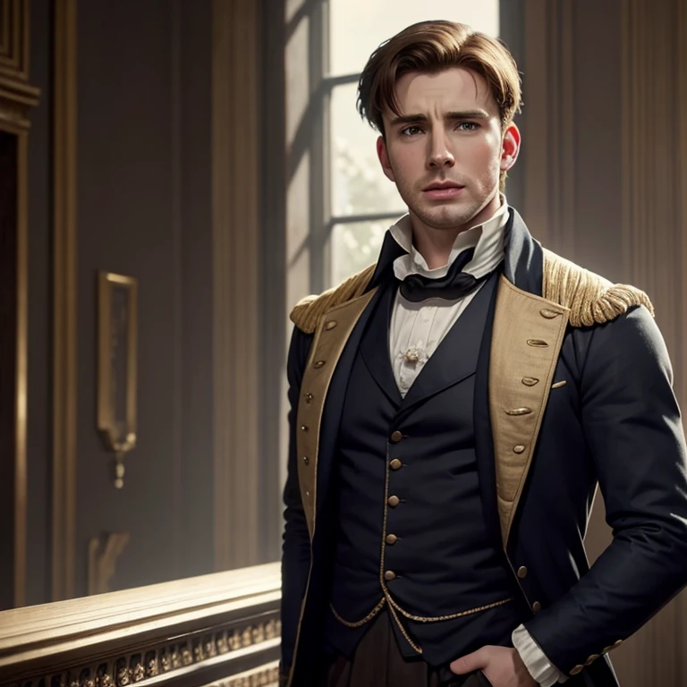 Hombre hermoso, Chris Evans, Parte superior del cuerpo, British regency attire from the 19th century era
