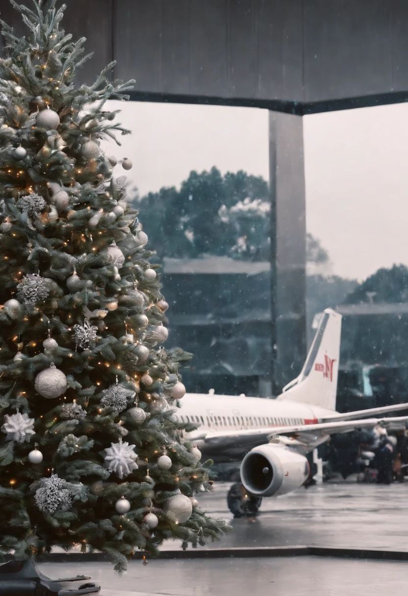 movie「die hard 2」Famous scenes of、Bruce Willis、Snow Airport、terrorist、gun fight、Christmas tree、hold a gun、yuki、yuki、yuki、white Christmas、Christmas tree、Aircraft burning in the background、gun fight、