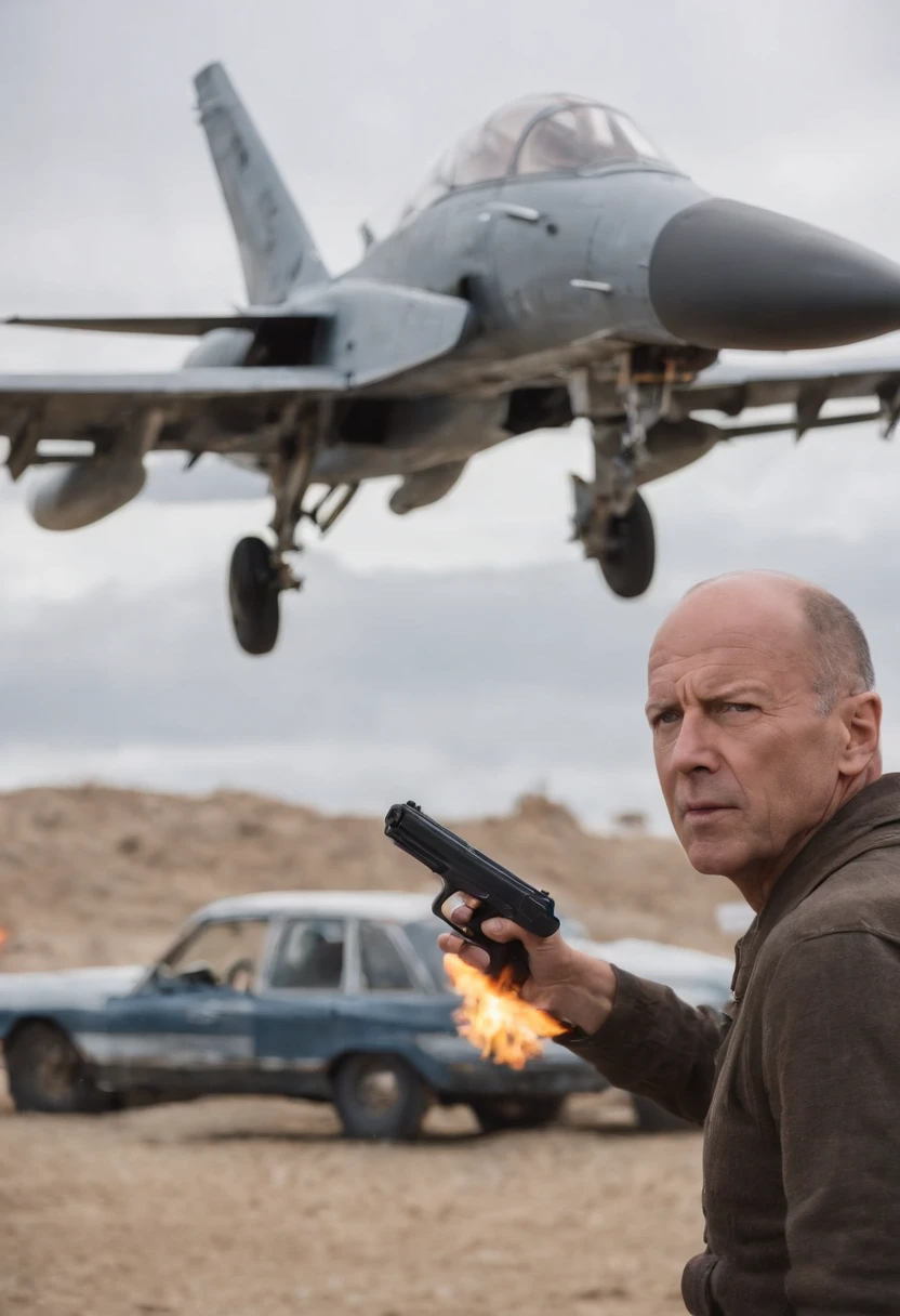 movie「die hard 2」Famous scenes of、Bruce Willis、Snow Airport、terrorist、gun fight、Christmas tree、hold a gun、yuki、yuki、yuki、white Christmas、Christmas tree、Aircraft burning in the background、gun fight、