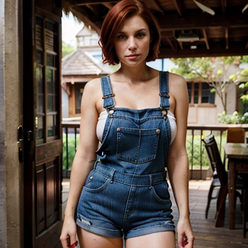 45yo busty plump Claire Danes. (Dark red hair) (short hair) (My so-called life), sexy, denim overalls, legs, noticably aged