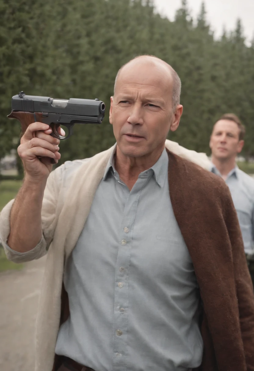 movie「die hard 2」Famous scenes of、Bruce Willis、Snow Airport、terrorist、gun fight、Christmas tree、hold a gun、yuki、yuki、yuki、white Christmas、Christmas tree、Aircraft burning in the background、gun fight、