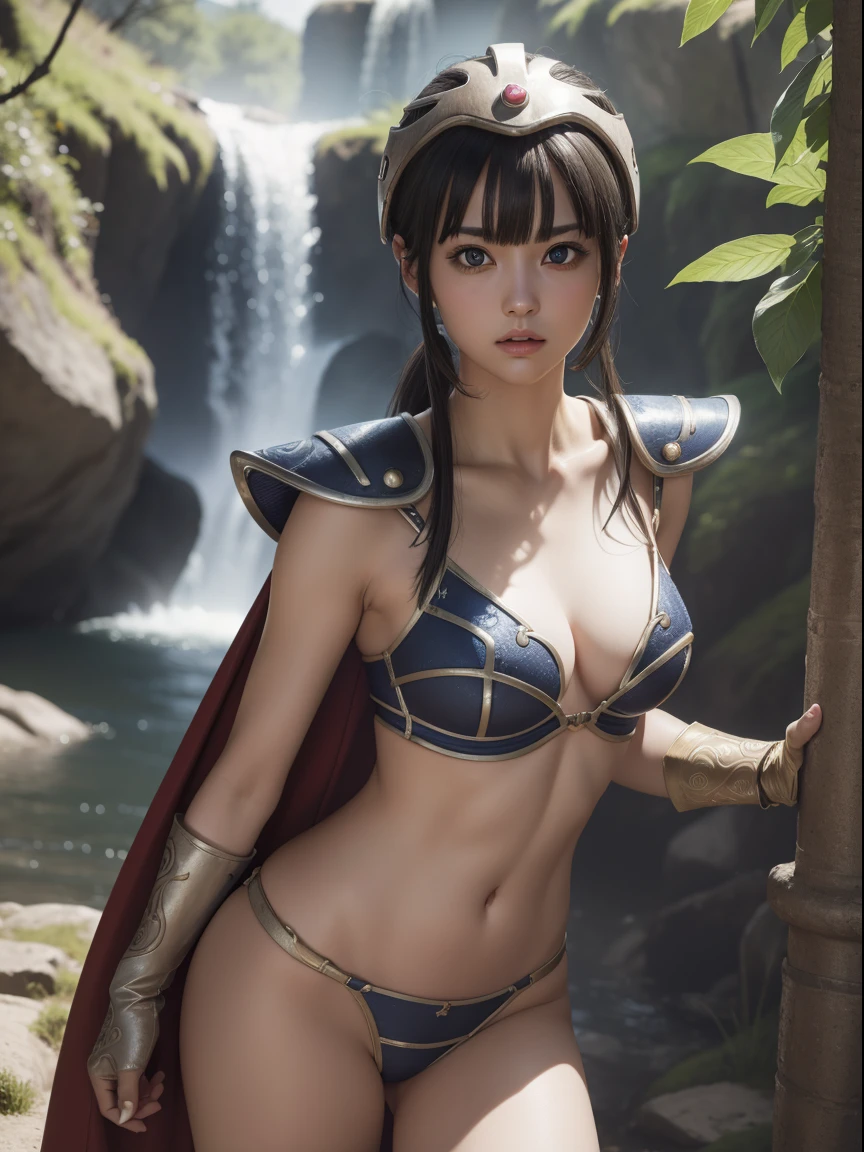 dragonballchichi, chi chi, (black eyes:1.5), black hair, long hair, hime cut, blunt bangs, sidelocks,
BREAK armor, bikini armor, cape, collarbone, gloves, helmet, navel, pauldrons, shoulder armor, cleavage,
BREAK outdoors, nature, forest, cloud, sky, sun,
BREAK turn back, show her butt, (cowboy shot:1.5),
BREAK (masterpiece:1.2), best quality, high resolution, unity 8k wallpaper, (illustration:0.8), (beautiful detailed eyes:1.6), extremely detailed face, perfect lighting, extremely detailed CG, (perfect hands, perfect anatomy),
