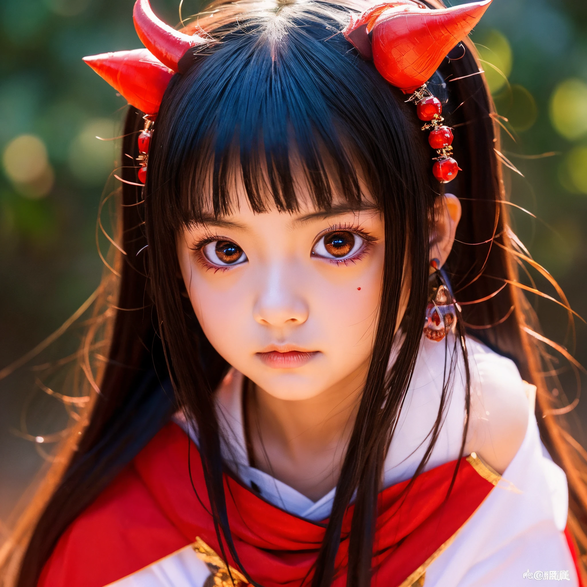 She is the demon god of King Enma、beautiful countenance、Red eyes、Big eyes、