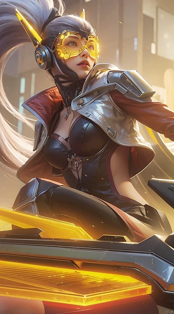 arafed image of a woman in a futuristic outfit riding a motorcycle, official splash art, ashe, phone wallpaper, mobile wallpaper, ig model | artgerm, extremely detailed artgerm, irelia, phone background, wallpaper splash art promo art, character splash art, splash art, iconic character splash art, style artgerm, katarina